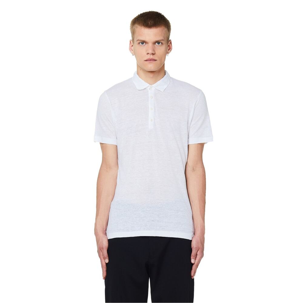 120% Lino Men's L White Linen Polo T-Shirt 100% linen Italy Luxury Basic Shirt